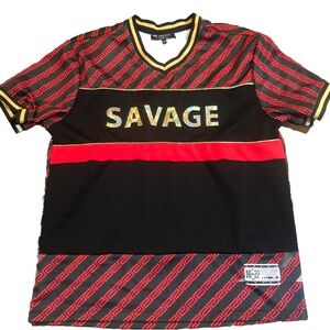 M. Society Mad City SAVAGE Shirt Men’s XL Short Sleeve Black Red Gold Urban